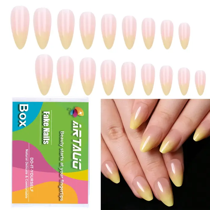 Faux ongles français blanc amande pour femmes et filles