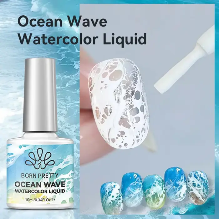 Vernis à ongles gel 10ml Blanc Effet Vague Océanique, Gel à ongles blanc effet aquarelle liquide pou
