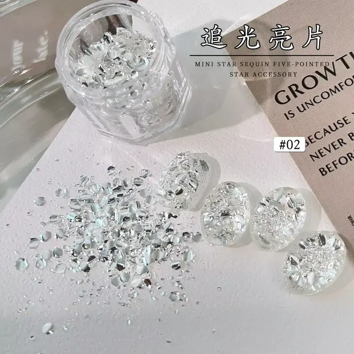 1/2 boîtes de paillettes 3D éblouissantes pour ongles, formes mixtes, flocons d'argent scintillants 