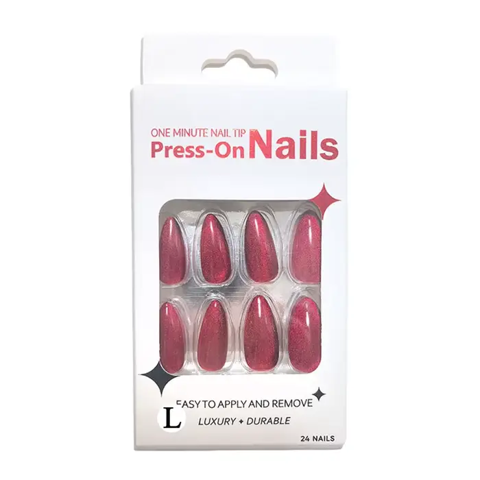 10 pcs Presse à la main sur les ongles-Amande-Rubis Cat Eye