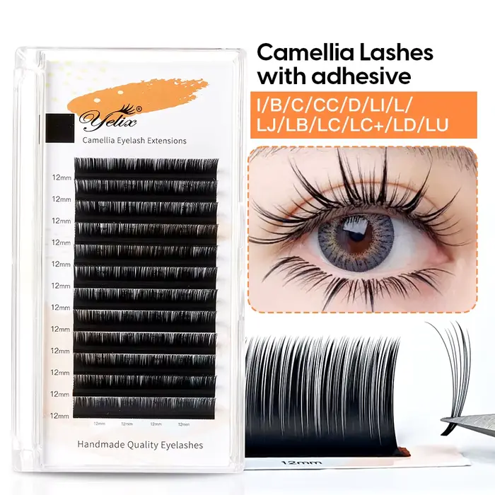 Yelix camélia cils avec adhésif LC LB LJ C D Curl cils Extensions de cils doux naturels Volume russe