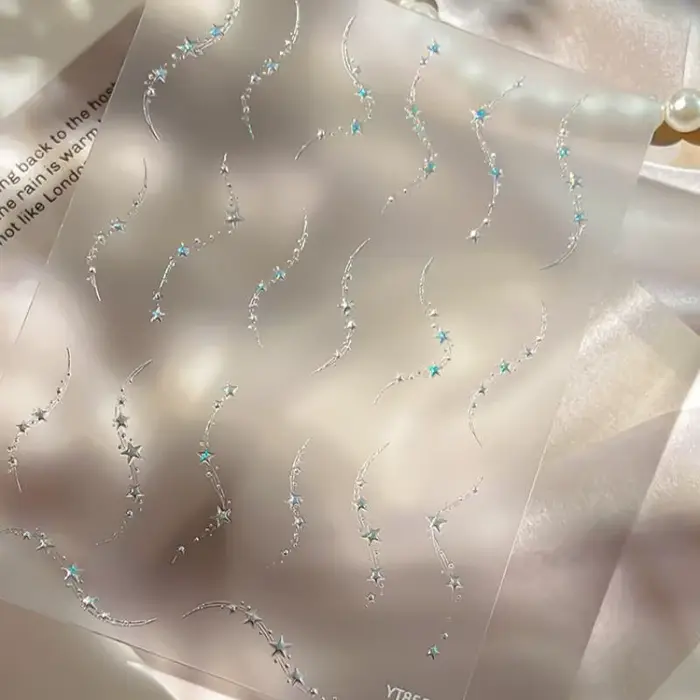 Autocollants pour ongles en forme de chaîne d'étoiles de luxe, holographiques, dorés et argentés, li