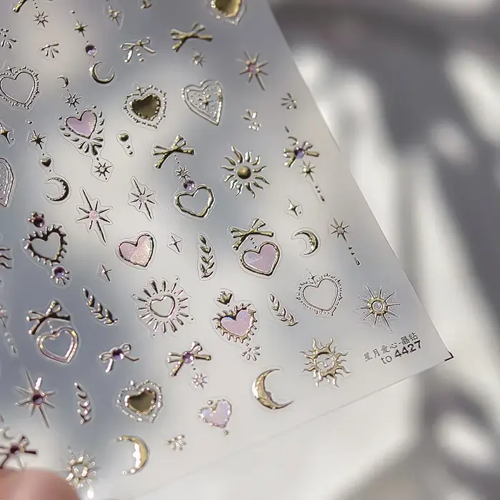 Oeil de chat 5D dégradé européen amour coeur gemme aile cristal géométrique coloré auto-adhésif Nail