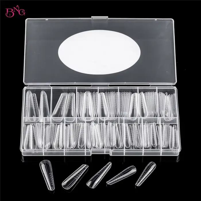 BNG 140 pièces Formes à ongles doubles Amande 14 Tailles Professionnelles Salon Facile à Utiliser Réutilisables Moules d'Extension d'Ongles Outils DIY Maison