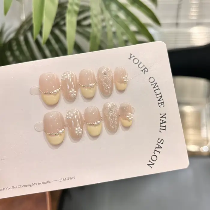 Faux ongles à pression faits à la main pour fille énergique, ruban peint à la main, couverture compl