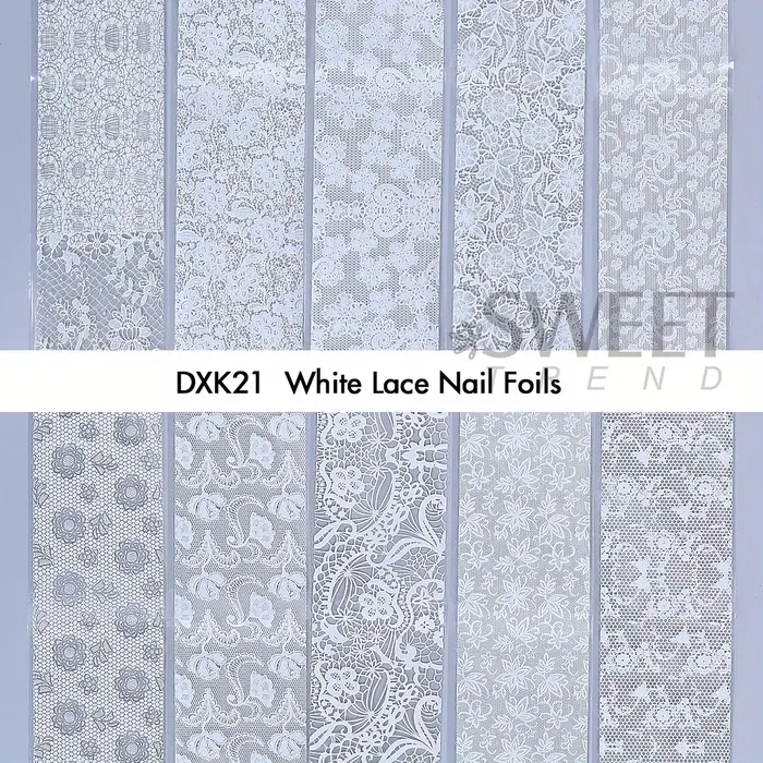 Feuilles de transfert d'ongles élégantes en dentelle noire et blanche, autocollant en papier fantais