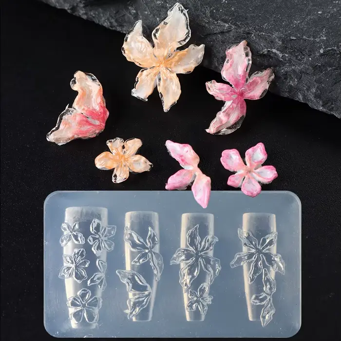 Moule à ongles en silicone 3D motif floral Hibiscus