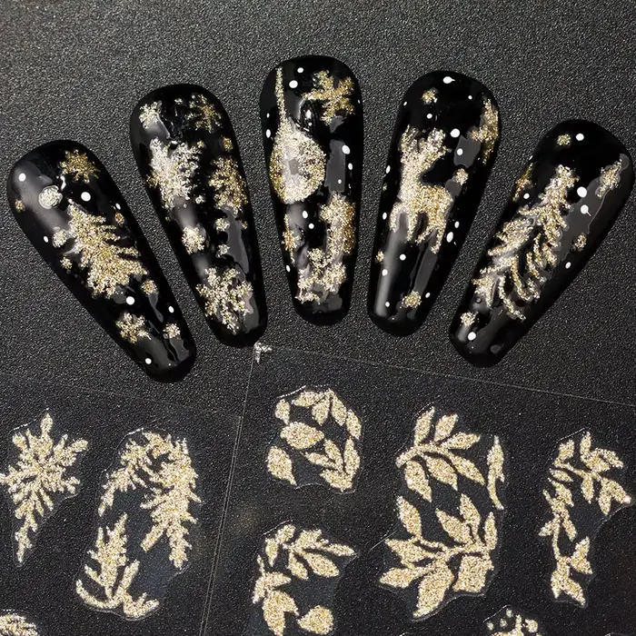 Autocollants pour ongles en feuilles dorées à paillettes