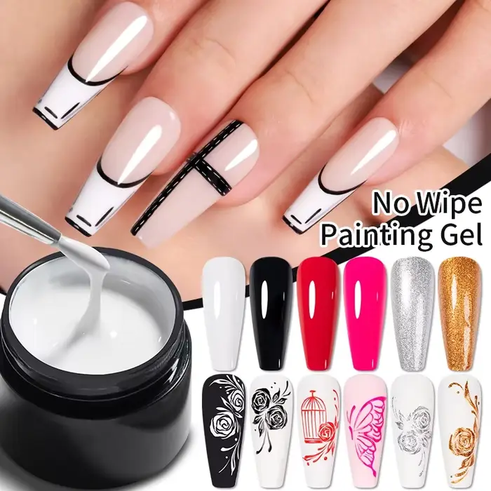 AWStorG 5g 4 en 1 Gel de Peinture Sans Essuyage Vernis Noir Blanc Couleur Liner