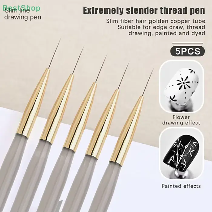 ♥ ♥ ♥ 5 pinceaux fins pour nail art – Kit de peinture de fleurs et de dessin au trait en acrylique