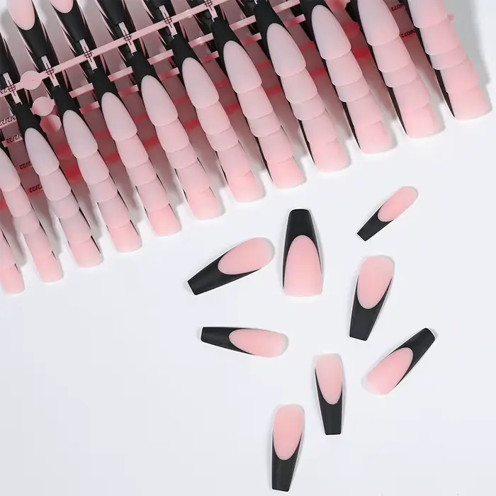 Faux-ongles en Gel français noir, 120 pièces, longs cercueil mats, à pression, 12 tailles, pré-durab