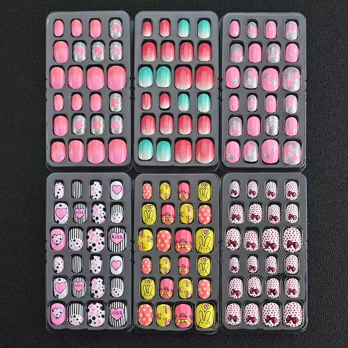 24 pièces/boîte Faux ongles pour enfants