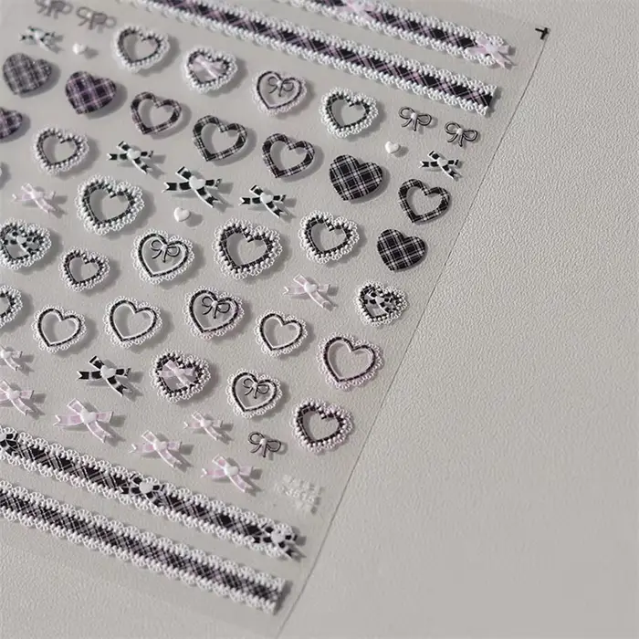 Autocollants en dentelle pour ongles, 1 pièce, motif cœur d'amour, rose, blanc, noir, auto-adhésif, 