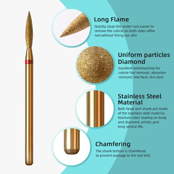 HYTOOS 2mm longue flamme cuticule propre foret à ongles, titane russe diamant ongles Bits peau morte