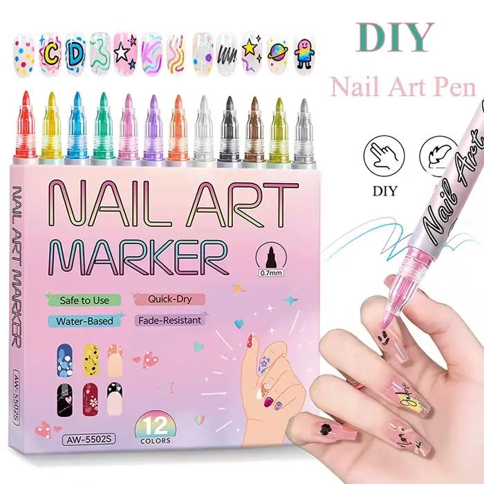 Stylos pour Nail Art 12 couleurs 0.7MM