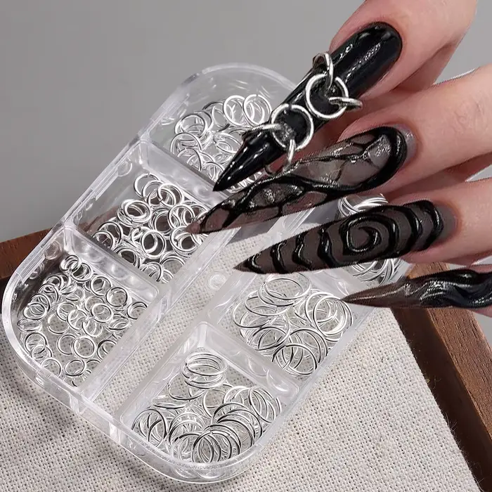 Anneau ouvert en métal doré et argenté pour décoration d'ongles