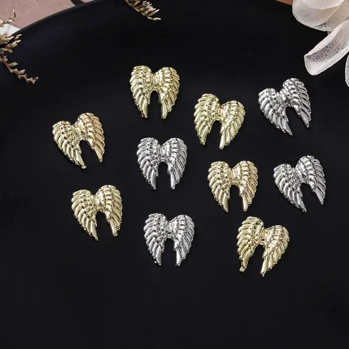 Ailes d'ange en métal pour décoration d'ongles, 20 pièces, or et argent, breloques pour Nail Art, ma