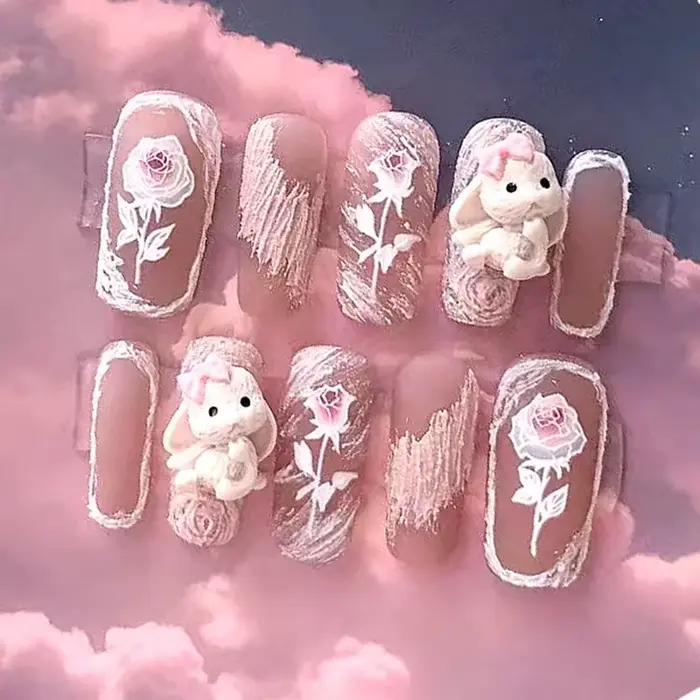 Faux ongles courts de dessin animé 3D personnalisés