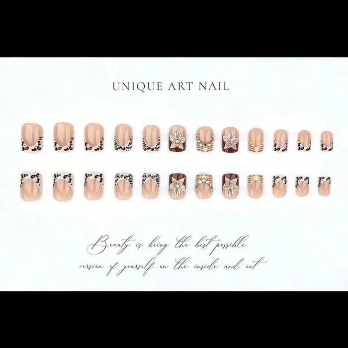 24 faux ongles français imprimés léopard