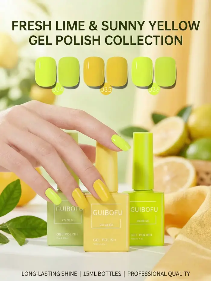 Lot de 3 vernis gel 15 ml vert néon jaune