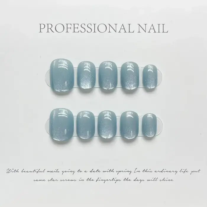 10 pièces ballerine courte presse à la main sur les ongles bleu oeil de chat faux ongles portable on