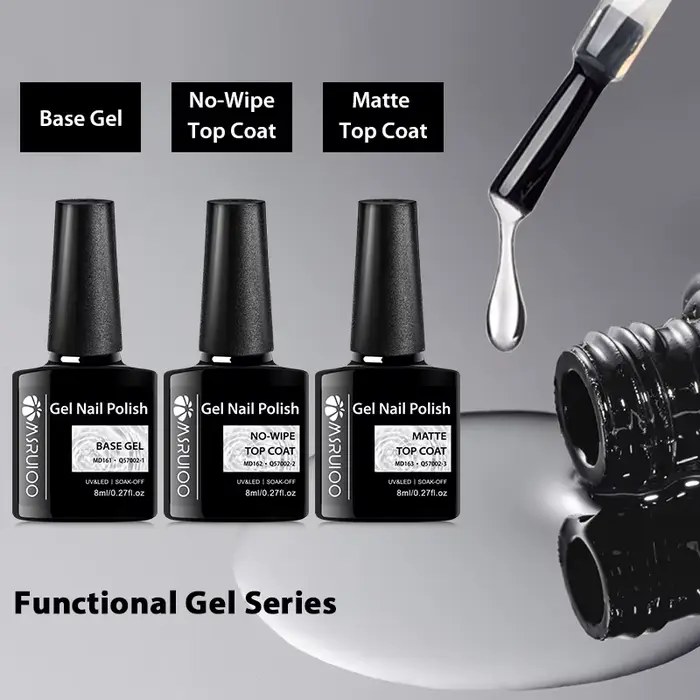 MSRUIOO 8ml Base et Top Coat Gel Polish Soak Off Semi-Permanent UV Vernis à Ongles Gel UV