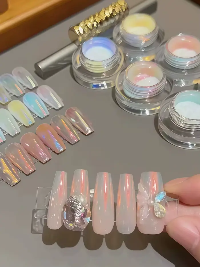1 pièce de poudre à ongles Aurora au clair de lune avec effet miroir