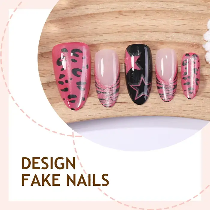24 faux ongles roses brillants à presser