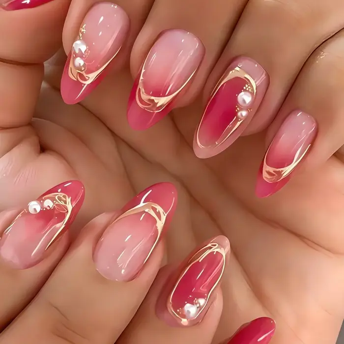 24 faux ongles de taille moyenne en forme d'amande