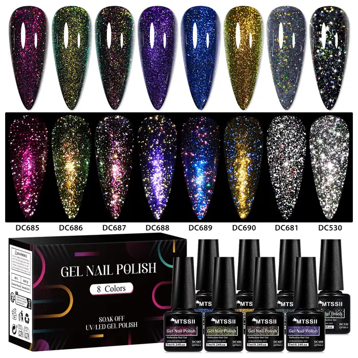8/12 pièces paillettes Gel vernis à ongles ensemble paillettes scintillantes Semi Permanent tremper 