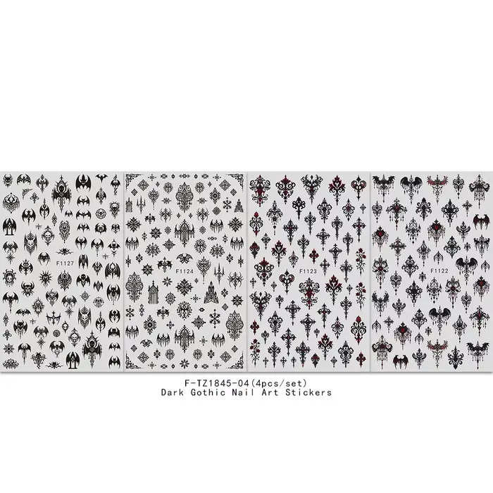 Autocollants pour nail art de style gothique foncé, faciles à appliquer pour la décoration des ongle