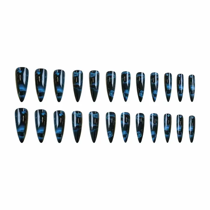 24 pièces bleu foncé papillon Y2k faux ongles épicés filles dégradé français pointu