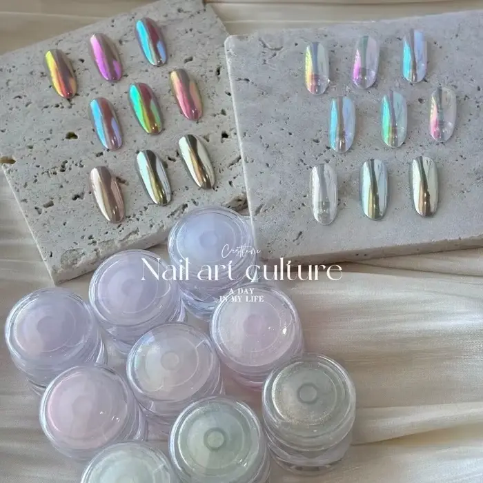 9 couleurs arc-en-ciel Aurora ciel royaume clair de lune poudre paillettes Chrome femmes Nail Art