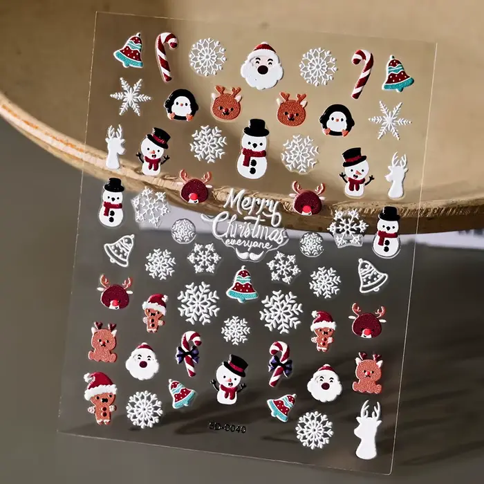 Autocollants pour ongles de noël 5D en relief bonhomme de neige flocons de neige autocollants pour N