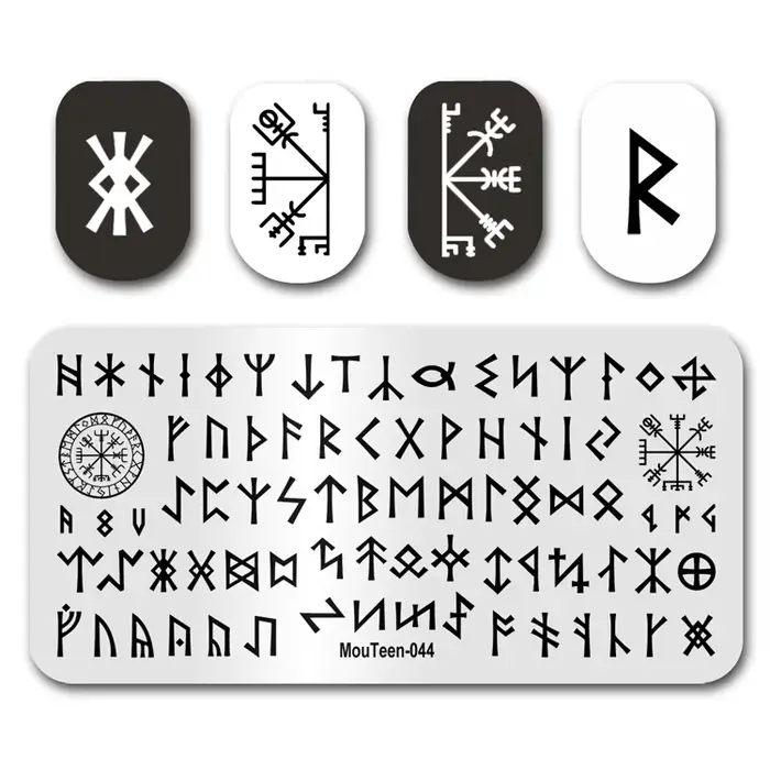 Tampon à ongles d'art MouTeen044 lettres Viking de Divination plaques d'estampage d'ongle ensemble d