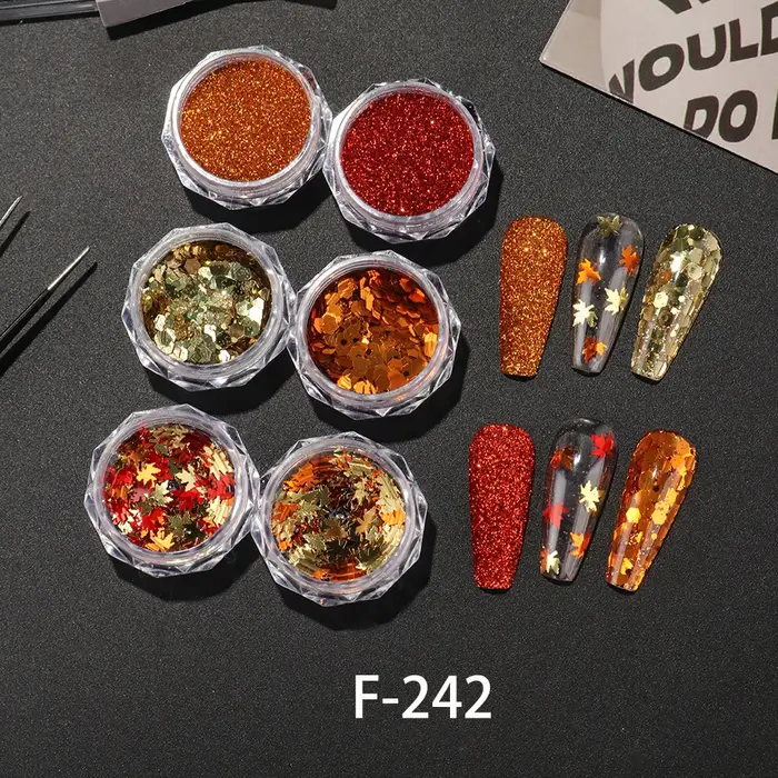 Paillettes feuilles d'érable dorées pour ongles