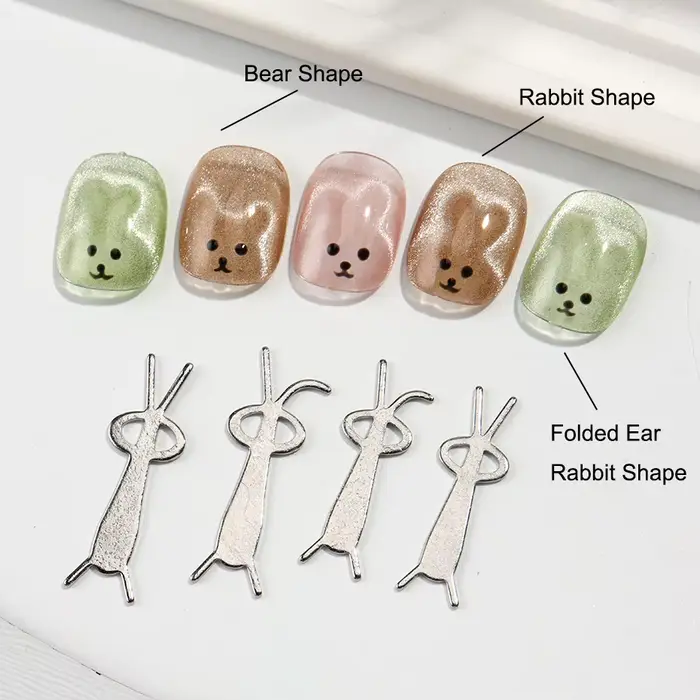 4 pièces Kawaii lapin ours forme oeil de chat aimant pour ongles oreille pliée lapin oeil de chat ef