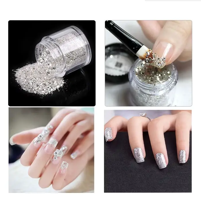 Mélange de paillettes pour ongles en argent pur scintillant