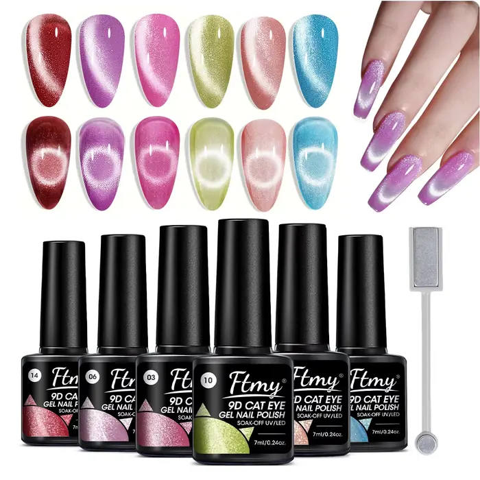 Ensemble de gel pour ongles magnétique œil de chat 6 couleurs, LED UV semi-permanente à tremper l'ar