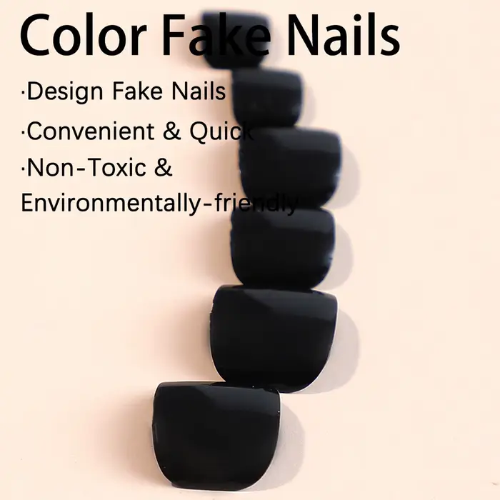 Faux ongles noirs brillants, couleur unie, couverture complète, Patch carré à pression pour filles e