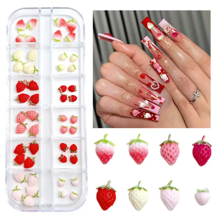 1 boîte 3D multicolore simulé fraise résine Nail Art décorations créatif réaliste doux