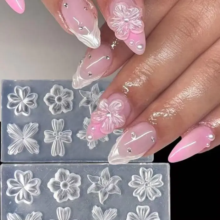 Moule à ongles en silicone motif pétales de fleurs printanières