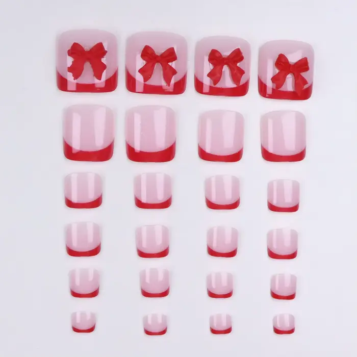 Faux ongles carrés courts à bord français rouge