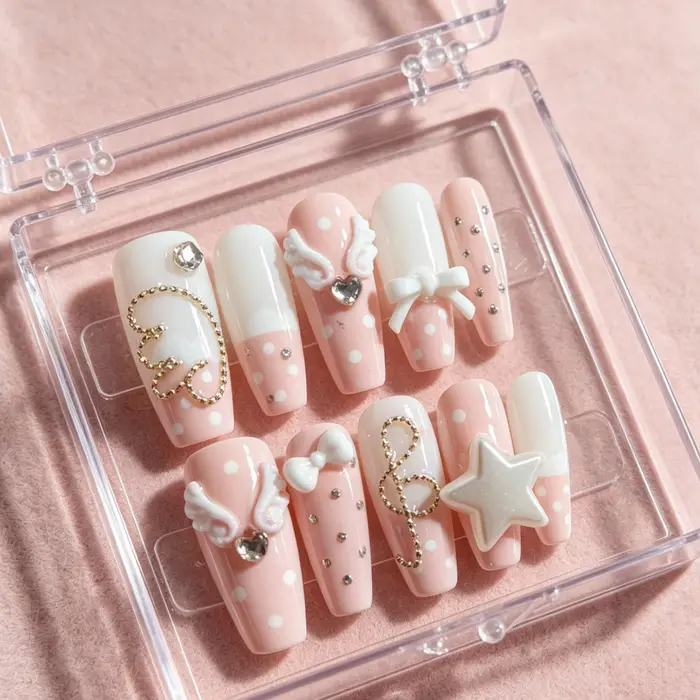 10 faux ongles faits à la main en forme de cercueil