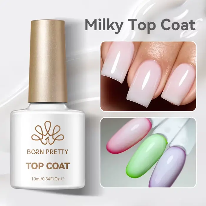 BORN PRETTY 10ml Top Coat Lacté Blanc Gel UV Vernis à Ongles Semi-Permanent Translucide Effet Gelée pour Manucure –