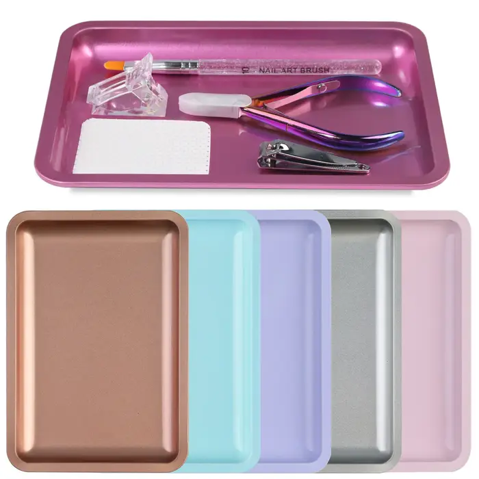 Plateau de rangement carré en acier inoxydable pour cosmétiques, 1 pièce, plaque de manucure pour Na