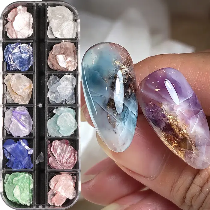 12 compartiments de paillettes pour nail art en forme de coquillages