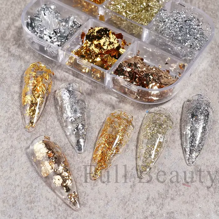 Feuille d'aluminium Nail Art Paillettes or argent flocons