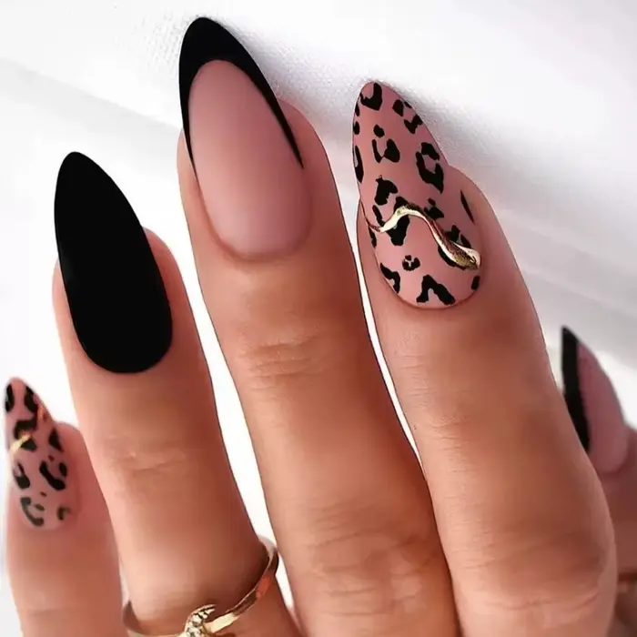 Ensemble d'ongles artificiels longs pour femmes, style stiletto, rose et blanc, avec paillettes doré