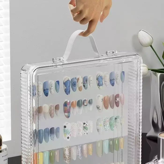 Boîte de rangement vide pour faux ongles, ensemble d'emballage pour organisateur de manucure, fournitures pour ongles avec ruban adhésif Double face